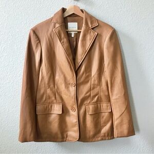 Avec Les Filles Camel Vegan Leather Darlene Oversized Blazer Jacket Size XS